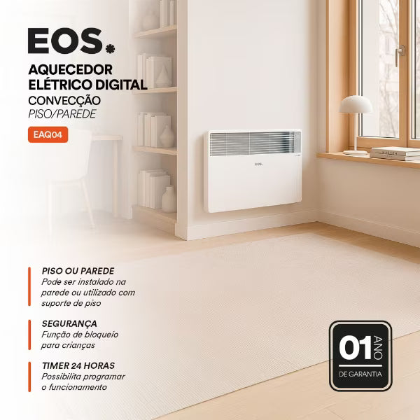 Aquecedor Elétrico EOS Comfort Heat com Painel Digital para Piso e Parede com Tecnologia Convector 1500W EAQ04 110V