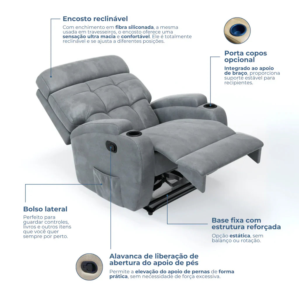 Poltrona Reclinável Damie Manual Fixa com Gatilho