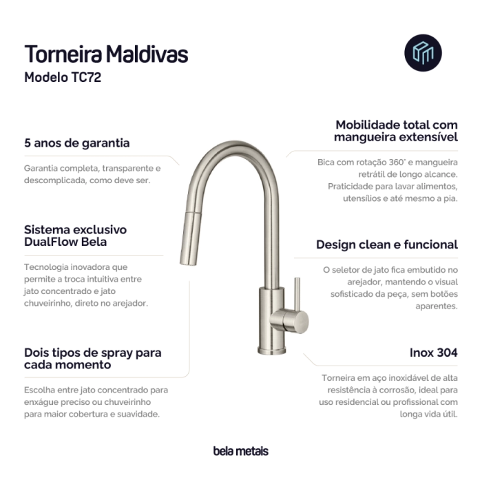 Torneira Monocomando Gourmet de Cozinha Inox